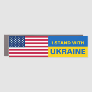 I Stand With Ukraine USA American Flag Solidarity Car Magnet
