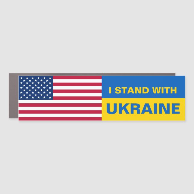 I Stand With Ukraine USA American Flag Solidarity  Car Magnet (Front)