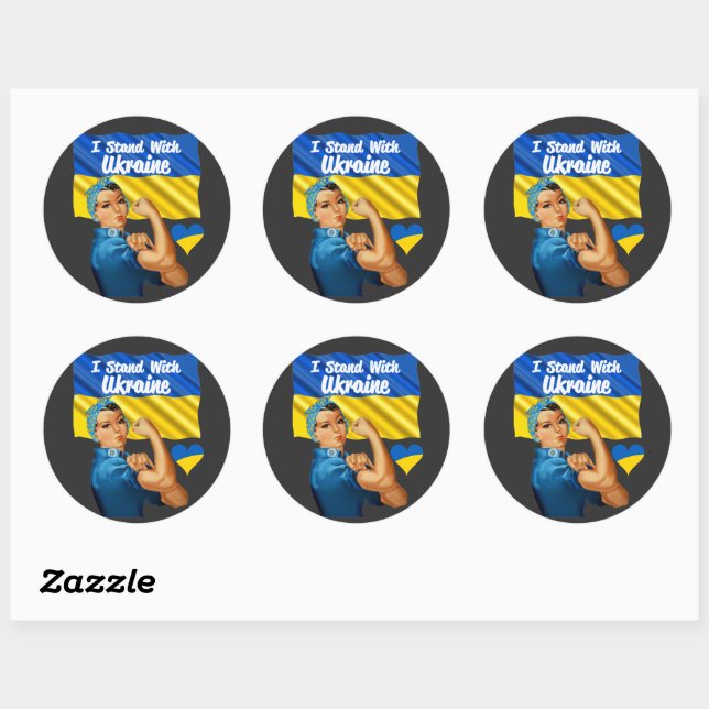 I Stand with Ukraine Vintage Rosie and Flag Large Classic Round Sticker (Sheet)