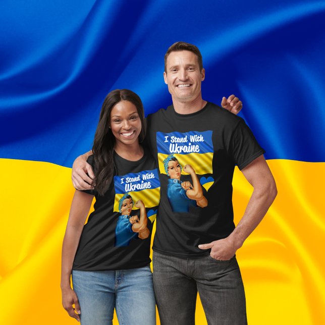 I Stand with Ukraine Vintage Rosie and Flag T-Shirt (I stand with Ukraine dark unisex t-shirts)