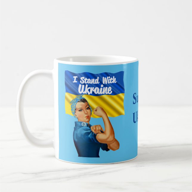I Stand with Ukraine Vintage Rosie Flag Heart Coffee Mug (Left)