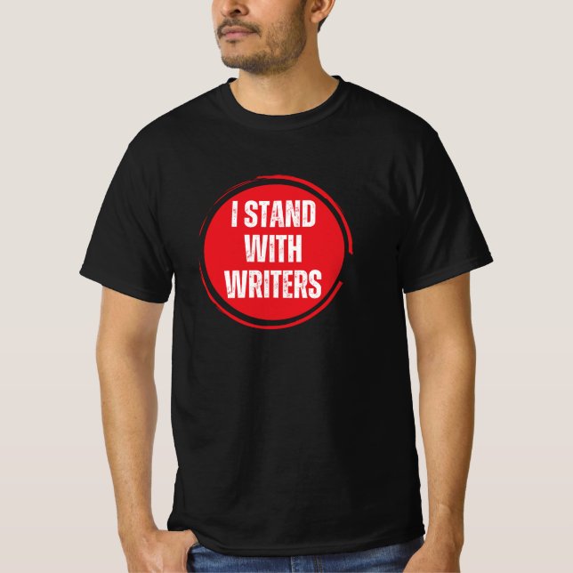 I stand with writers red logo with white text T-Shirt (Front)