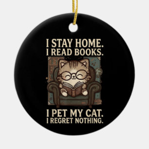 I Stay Home I Read Books I Pet My Cat Funny Cat Ceramic Ornament
