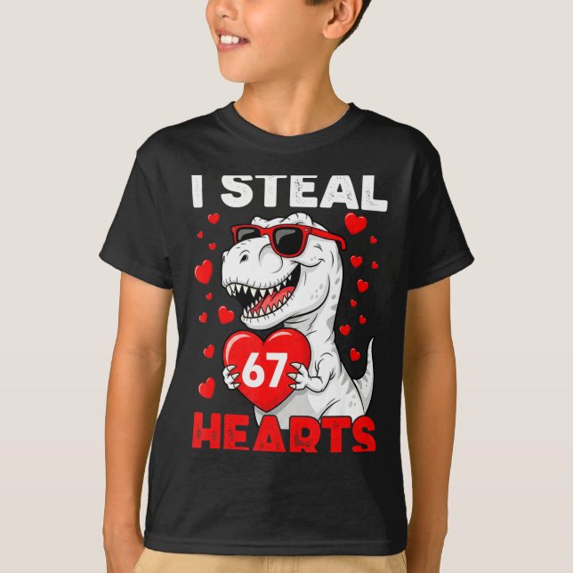 I Steal 67 Hearts Funny 67 Valentine Dinosaur Men  T-Shirt (Front)