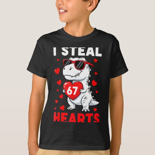 I Steal 67 Hearts Funny 67 Valentine Dinosaur Men  T-Shirt (Front)