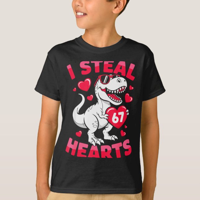I Steal 67 Hearts Funny 67 Valentine Dinosaur Men  T-Shirt (Front)