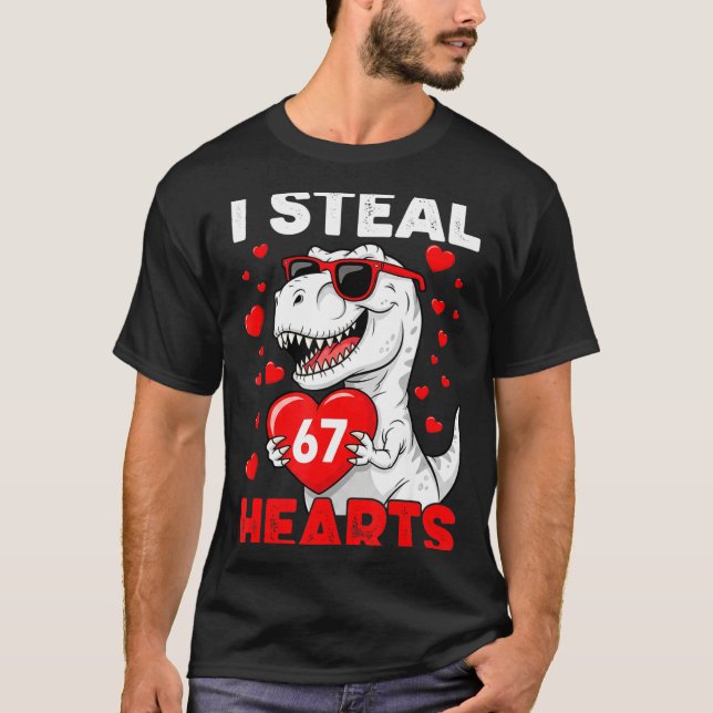 I Steal 67 Hearts Funny 67 Valentine Dinosaur Men  T-Shirt (Front)