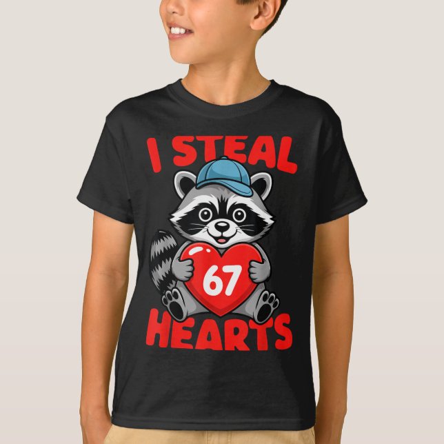 I Steal 67 Hearts Funny 67 Valentine Raccoon Men B T-Shirt (Front)