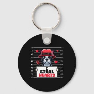 I Steal Cute Hearts Valentine's Day Boston Terrier Keychain