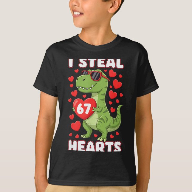 I Steal Hearts 67 Trex Kids Valentines Meme Six Se T-Shirt (Front)