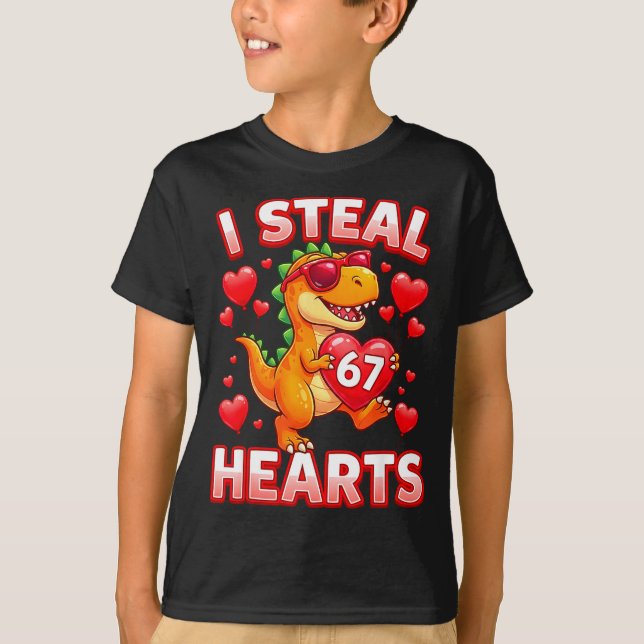 I Steal Hearts 67 Trex Kids Valentines Meme Six Se T-Shirt (Front)