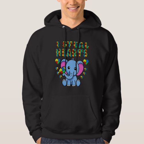 I Steal Hearts Autism Awareness Elephant Puzzle Pi Hoodie
