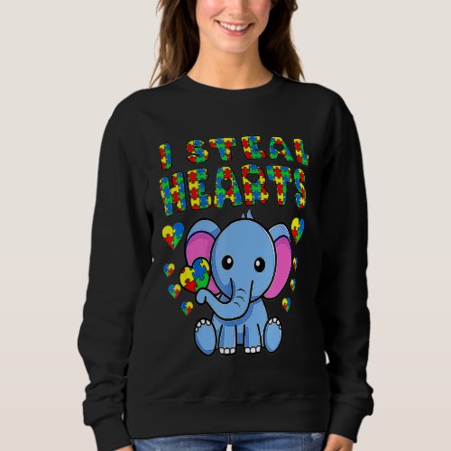 I Steal Hearts Autism Awareness Elephant Puzzle Pi Sweatshirt
