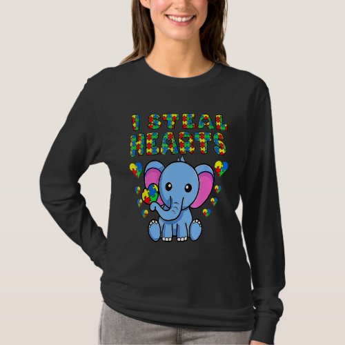 I Steal Hearts Autism Awareness Elephant Puzzle Pi T_Shirt
