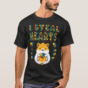 I Steal Hearts Autism Awareness Hamster Puzzle Pie T-Shirt