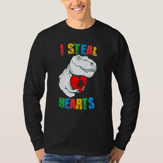 I Steal Hearts Autism Awareness Rex Valentines Day T-Shirt (Front)