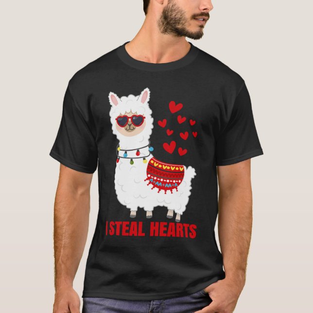 I Steal Hearts cute Llama Valentines Day T-Shirt (Front)