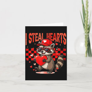 I Steal Hearts Design Raccoon Valentine Day Retro Card