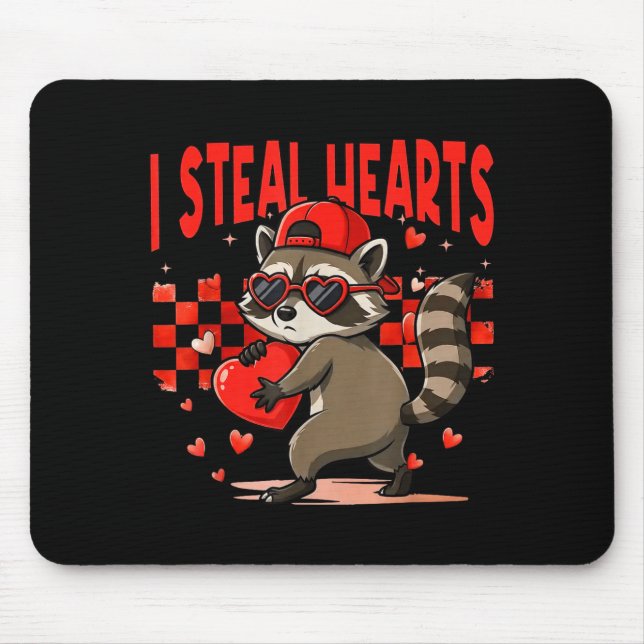 I Steal Hearts Design Raccoon Valentine Day Retro  Mouse Pad (Front)