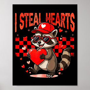 I Steal Hearts Design Raccoon Valentine Day Retro Poster