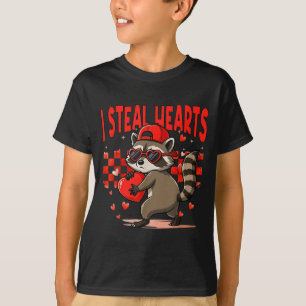I Steal Hearts Design Raccoon Valentine Day Retro T-Shirt