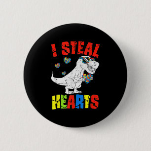 I Steal Hearts Dinosaur Autism Awareness Toddler B Button