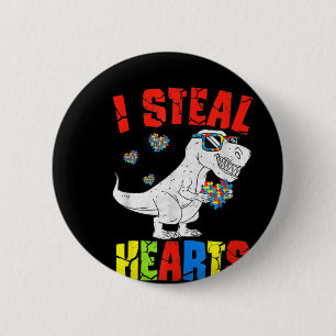 I Steal Hearts Dinosaur Autism Awareness Toddler B Button