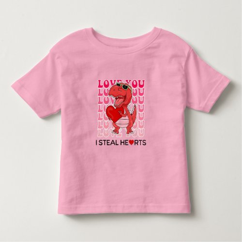 I Steal Hearts Dinosaur Cute Love You Valentines Toddler T_shirt
