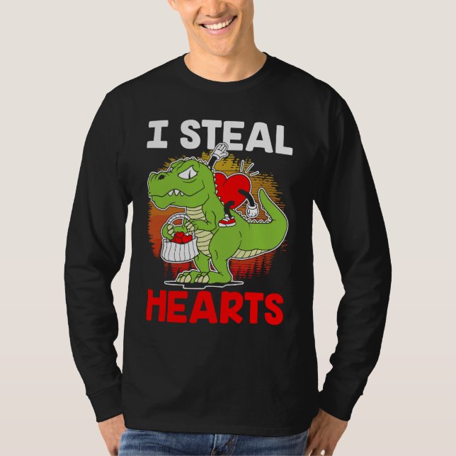 i steal hearts Dinosaur Heart Boys girls Valentine T-Shirt (Front)