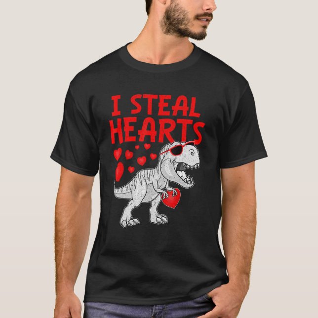 I Steal Hearts Dinosaur T Rex Cute Baby Boys Valen T-Shirt (Front)