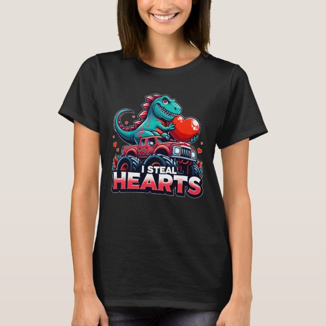 I Steal Hearts Dinosaur Valentine 2024 T-Shirt (Front)