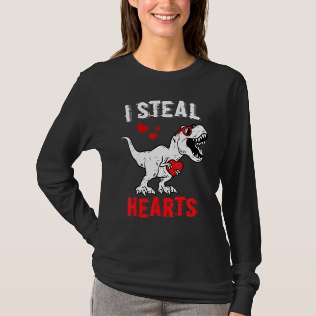 I Steal Hearts  Dinosaur Valentines Day Boys Kids T-Shirt (Front)
