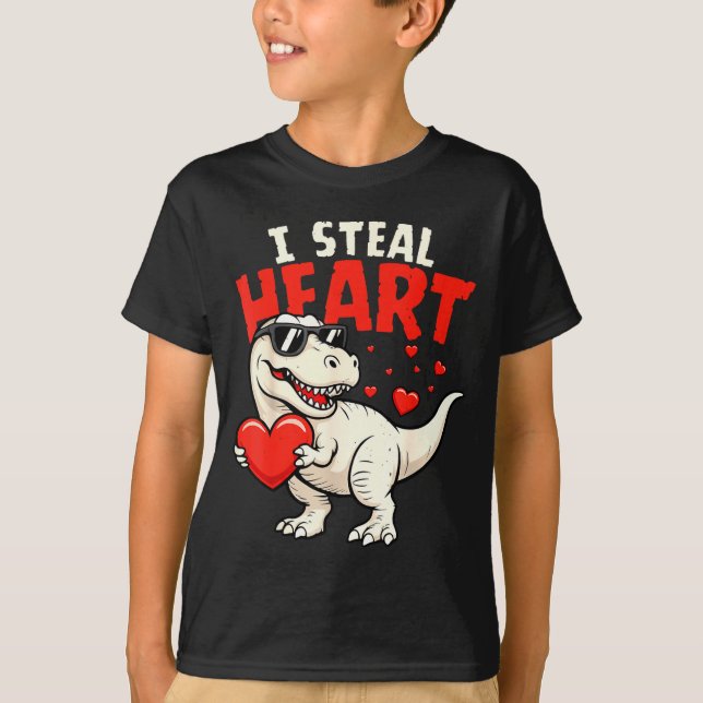 I Steal Hearts Dinosaur Valentines For Boys Girls  T-Shirt (Front)