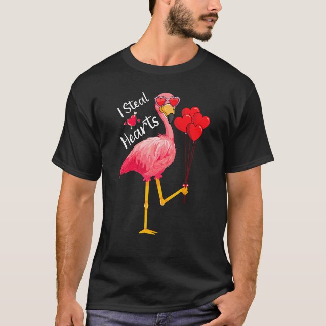 I Steal Hearts   Flamingo  Valentine's Day Quotes T-Shirt (Front)