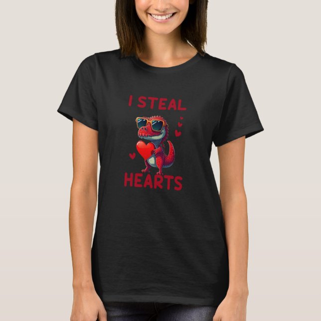 I Steal Hearts For Valentine's Day 2023 Dinosaur T-Shirt (Front)