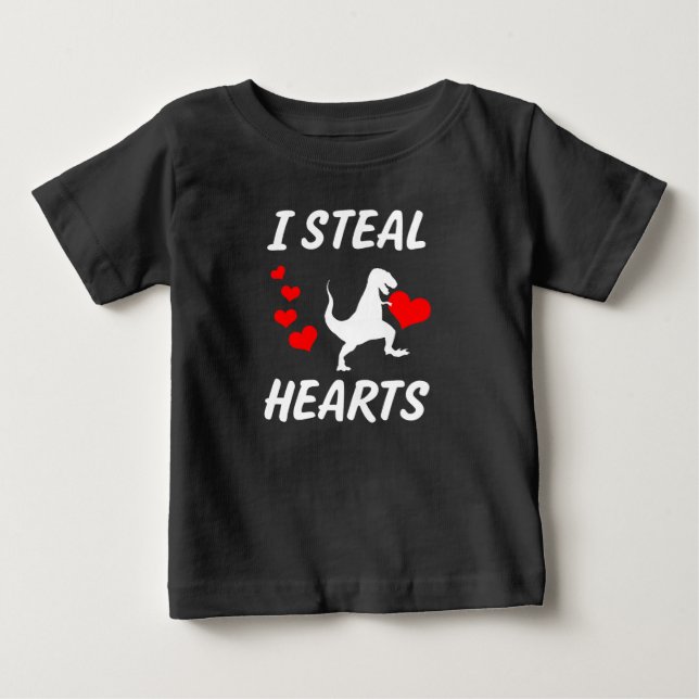 I Steal Hearts funny boys Dinosaur Valentine's Day Baby T-Shirt (Front)