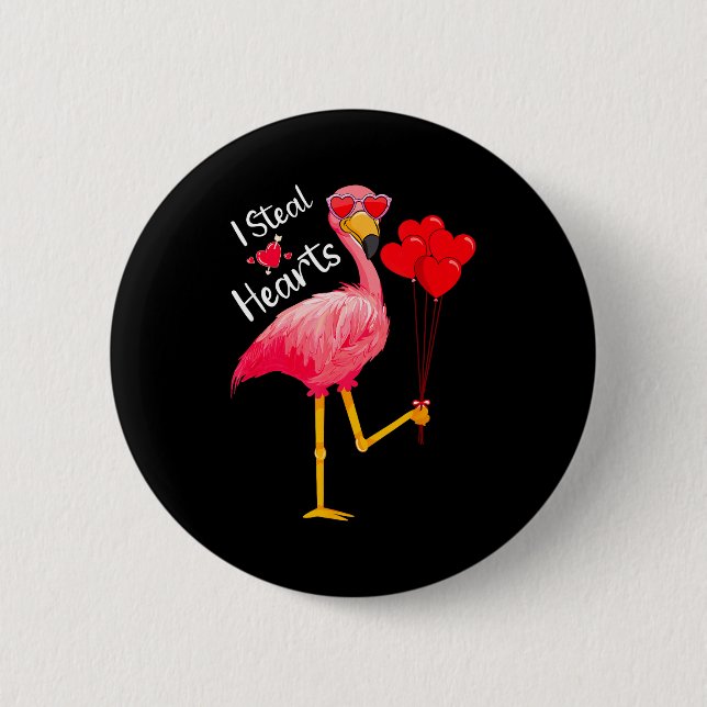 I Steal Hearts Funny Flamingo Lover Valentine's Da Button (Front)