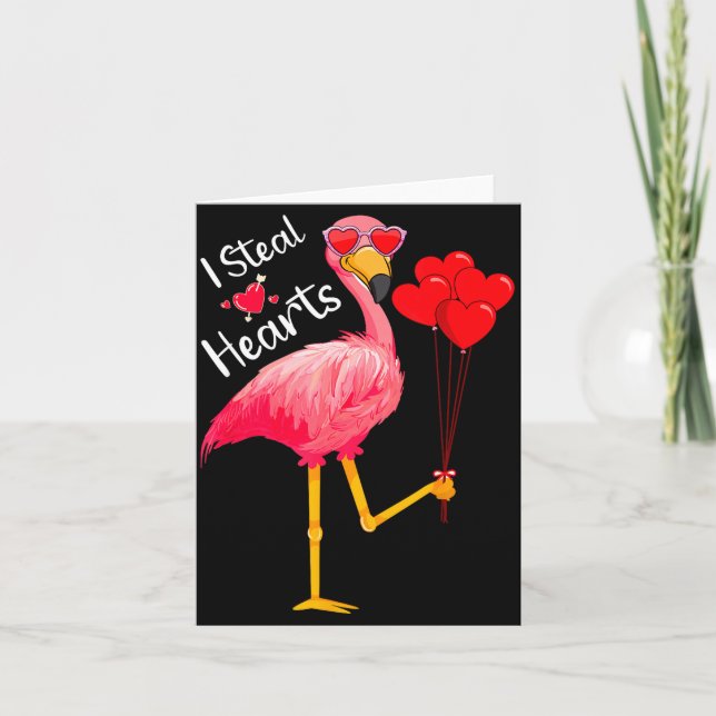 I Steal Hearts Funny Flamingo Lover Valentine's Da Card (Front)