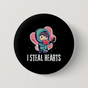 I Steal Hearts Funny Valentines Day Child Stealing Button