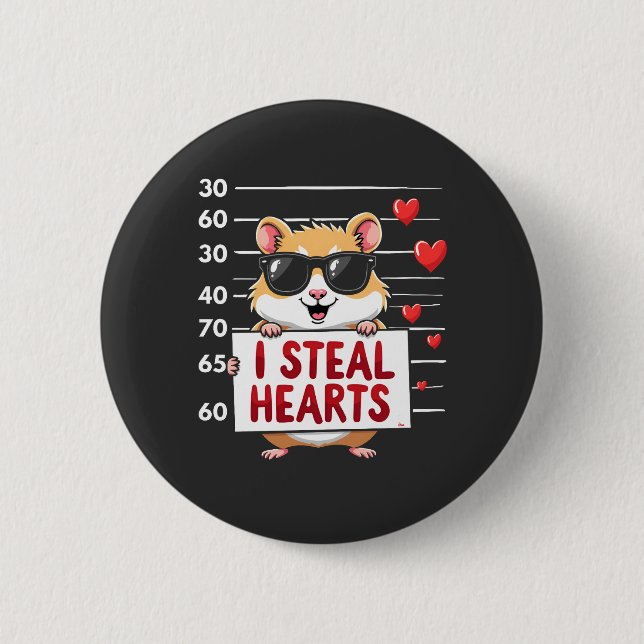 I Steal Hearts Hamster Lover Valentine Day  Button (Front)