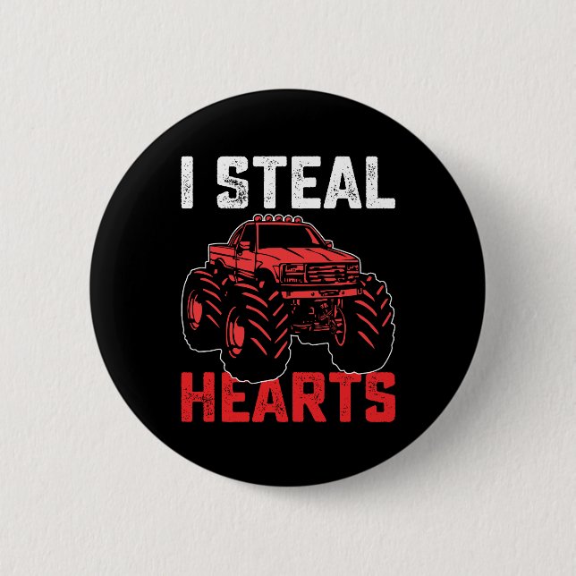I Steal Hearts Monster Truck Valentine's Day Button (Front)