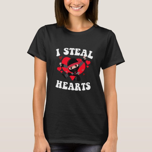 I Steal Hearts Ninja Boys Valentines Day T-Shirt (Front)