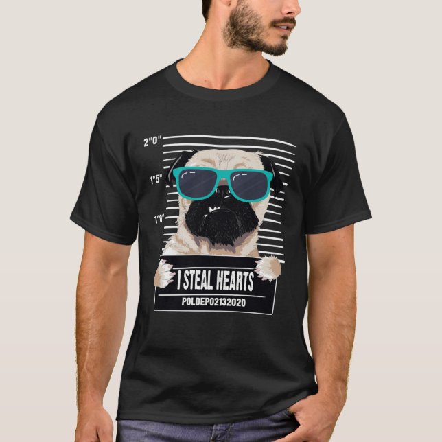I Steal Hearts Pug Valentines Day T-Shirt (Front)