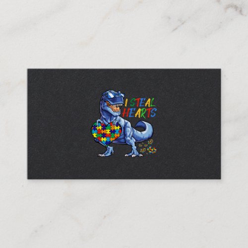 I Steal Hearts Puzzle Autism Awareness Dinosaurs Business Card