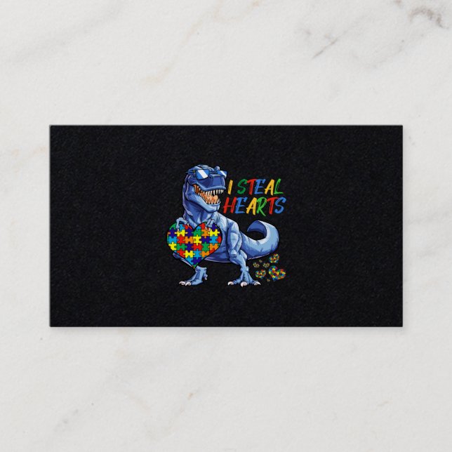 I Steal Hearts Puzzle Autism Awareness Dinosaurs Business Card (Front)