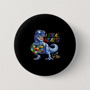 I Steal Hearts Puzzle Autism Awareness Dinosaurs Button