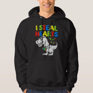 I Steal Hearts Puzzle Autism Awareness Rex Dinosau Hoodie