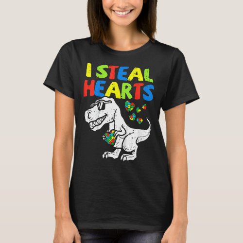I Steal Hearts Puzzle Autism Awareness Rex Dinosau T_Shirt