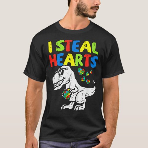 I Steal Hearts Puzzle Autism Awareness Rex Dinosau T_Shirt
