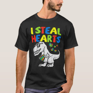 I Steal Hearts Puzzle Autism Awareness T Rex Dinos T-Shirt